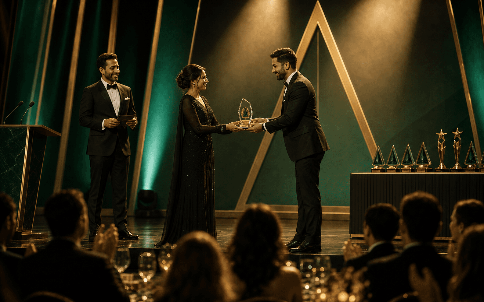 Award handover moment during ceremony