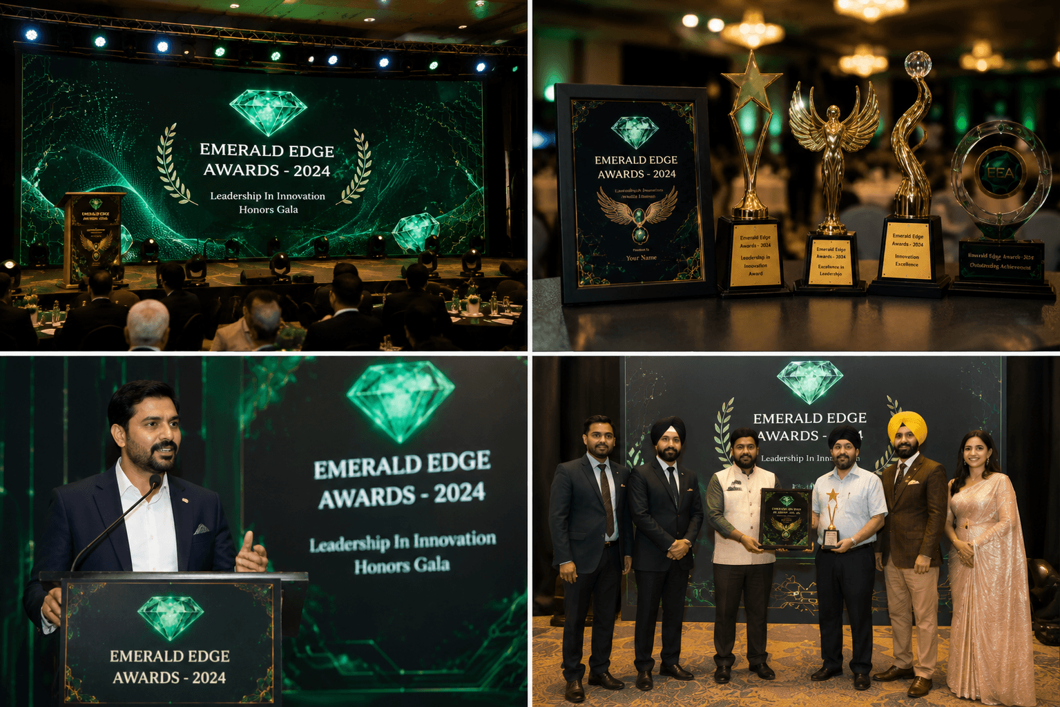 Emerald Edge Awards ceremony stage, award display, speaker, and recognition moments